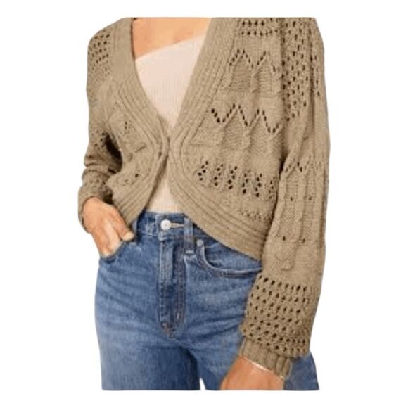 Old Navy Open-Stitch Cropped Cardigan Sweater Oatmeal Heather S - Picture 2 of 7